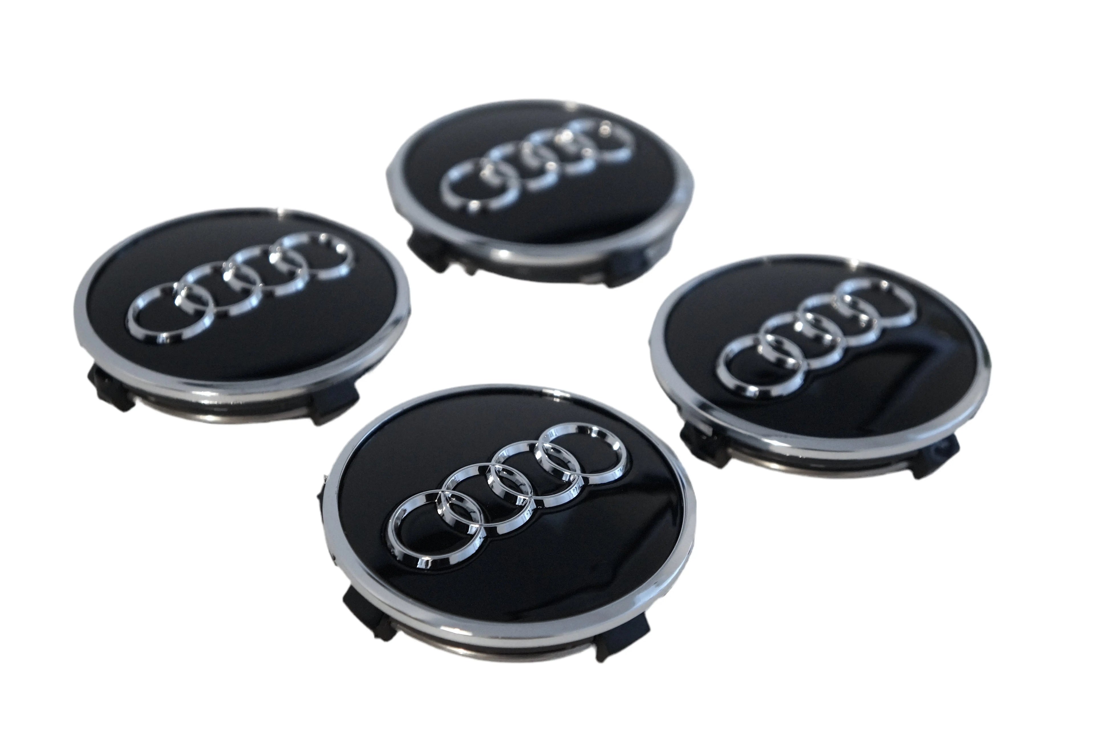 Audi centerkapsler i sort/sølv, sæt med 4 stk - 61/69 mm - BilligStyling