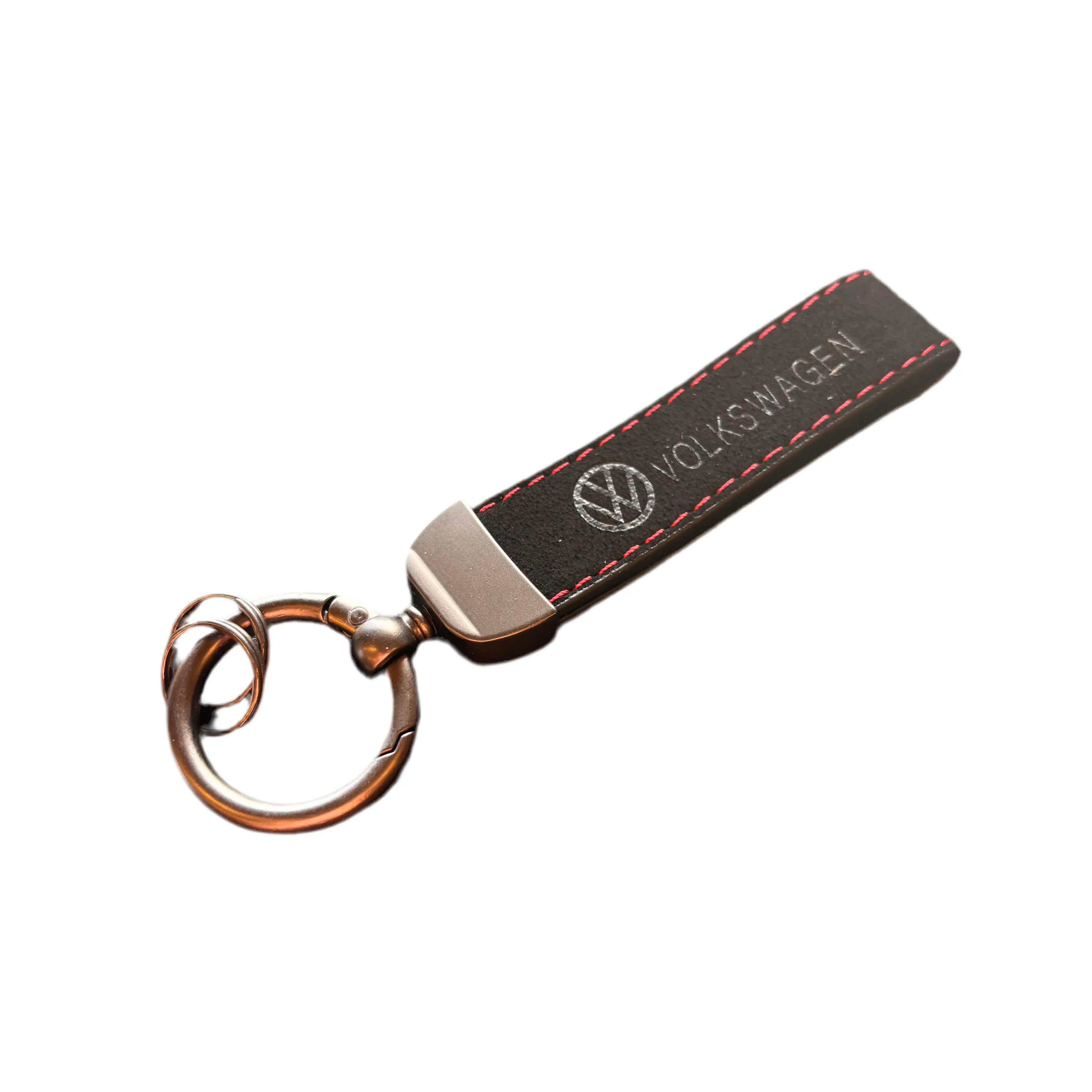 Volkswagen nøglering, Sort Læder med røde syninger - BilligStyling