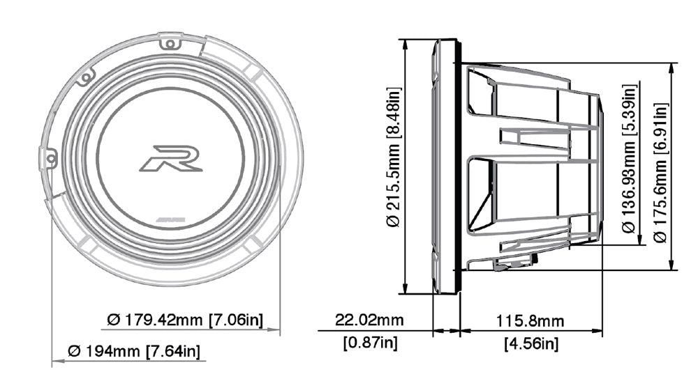 Alpine R2-W8D4 Type-R subwoofer 8" 4 Ohm alpine