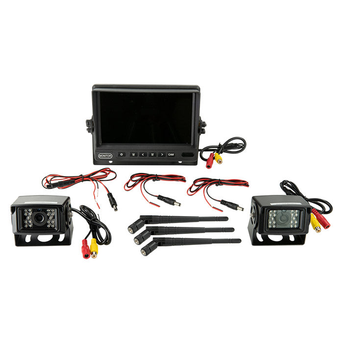 7" Bakkamera sæt med 2 kameraer (trådløst) 12V + 24V acv