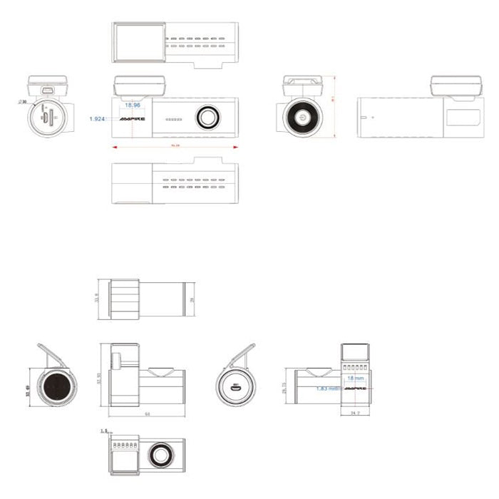 Ampire 12V+24V Dashcam Sæt (for+bag) 2K (QUAD-HD) ampire