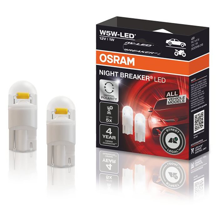 Osram Night Breaker W5W-LED 12V ECE godkendt - Sæt med 2 stk. - BilligStyling