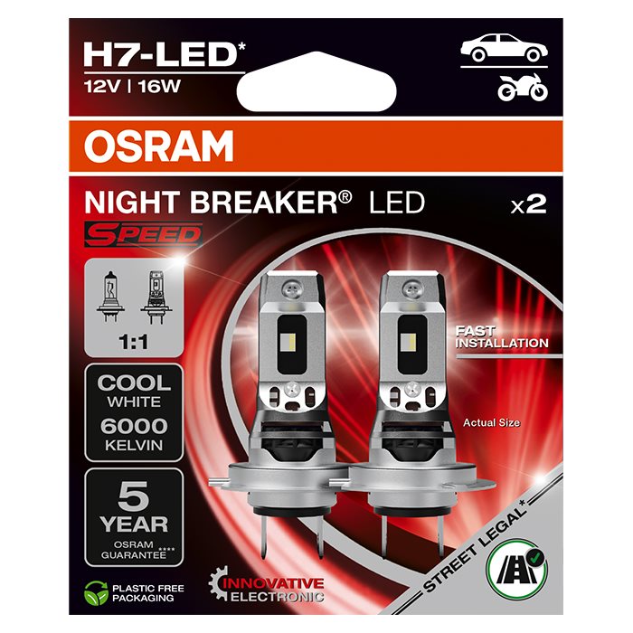 Osram Night Breaker LED Speed H7 - Sæt med 2 stk. - BilligStyling