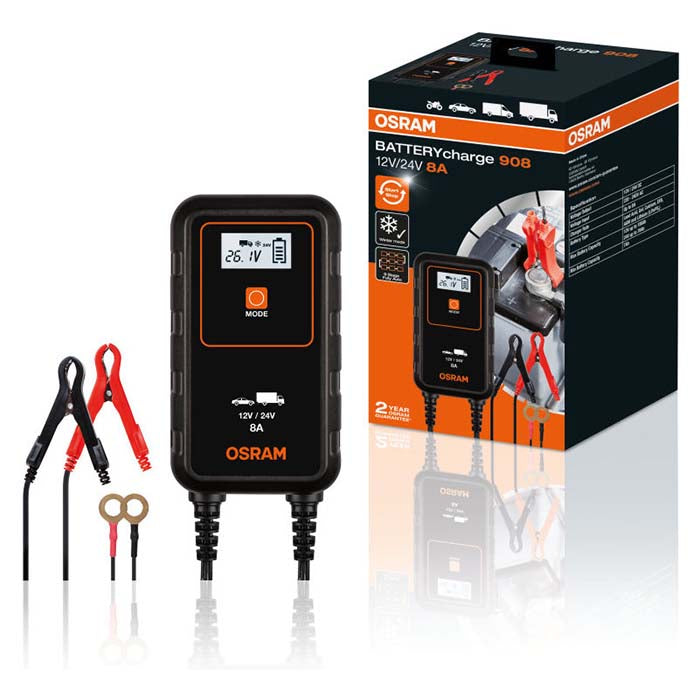Osram Batterilader 8A, 1,5m kabel - Til Bil, MC & Varevogn - BilligStyling