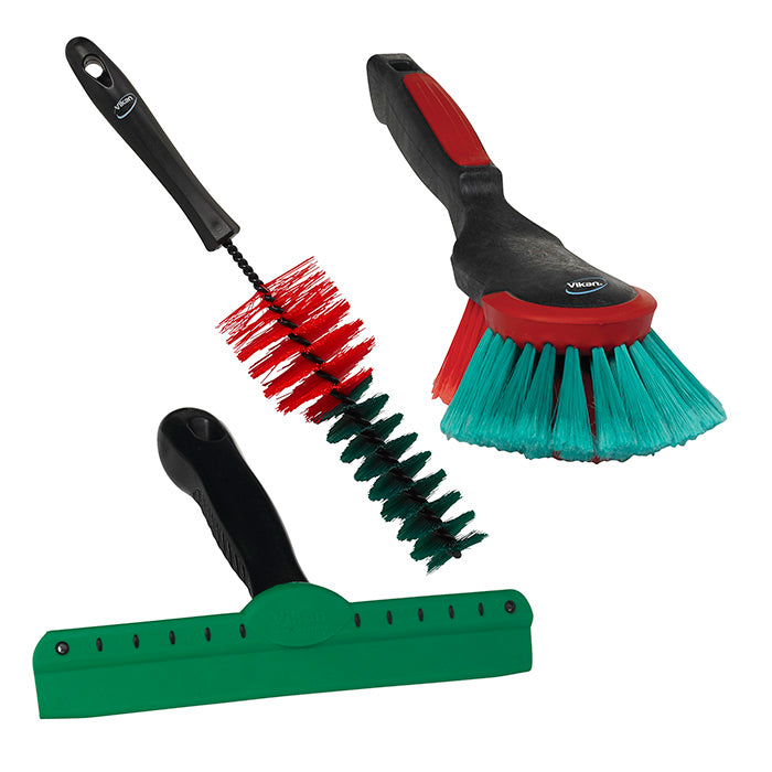 Vikan kit, vaskebørste, fælgbørste og Wipe n´ Shine vikan