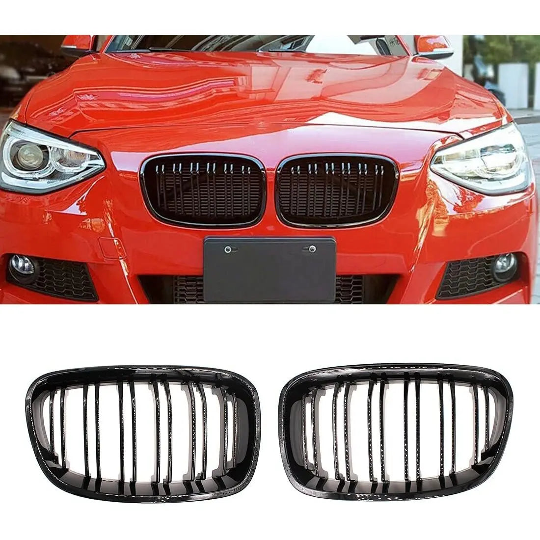 BMW 1-serie F20/F21 (2011-2015) Frontgrill nyrer - Sort højglans - Komplet sæt - BilligStyling