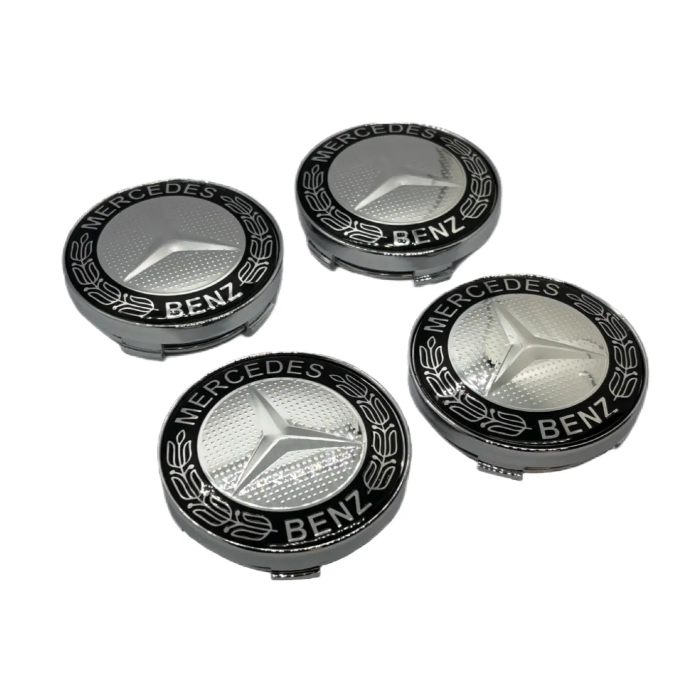 Mercedes centerkapsler, sæt med 4 stk - 60 mm, Sølv - BilligStyling
