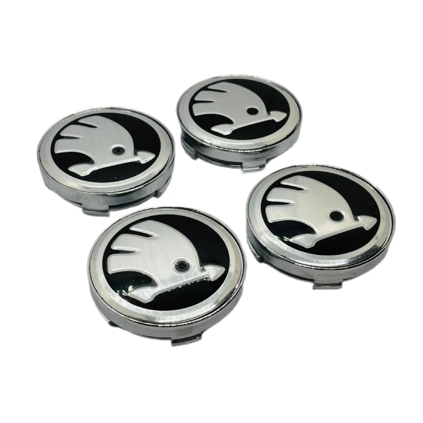 Skoda centerkapsler i sølv/sort, sæt med 4 stk - 56/60/65/68mm - BilligStyling