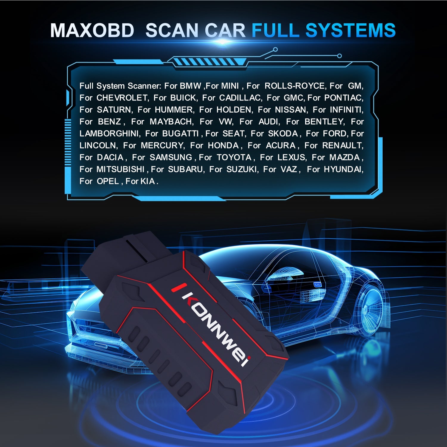 KONNWEI MaxOBD – Fuld System OBD2 Scanner (Bluetooth iOS/Android) KONNWEI