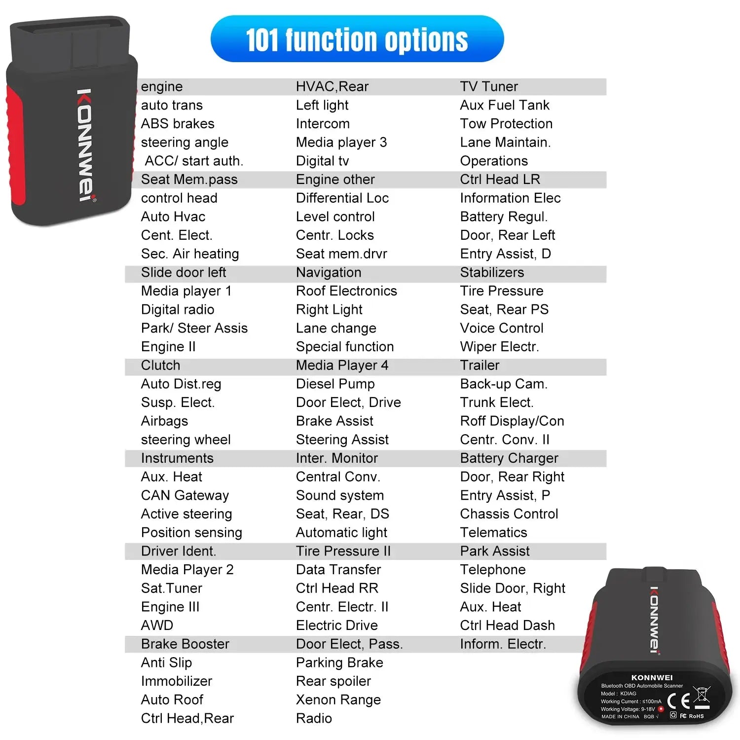 KONNWEI Kdiag - Bildiagnostik Scanner Pro, OBD2 Bluetooth iPhone, Android (inkl. taske) - BilligStyling