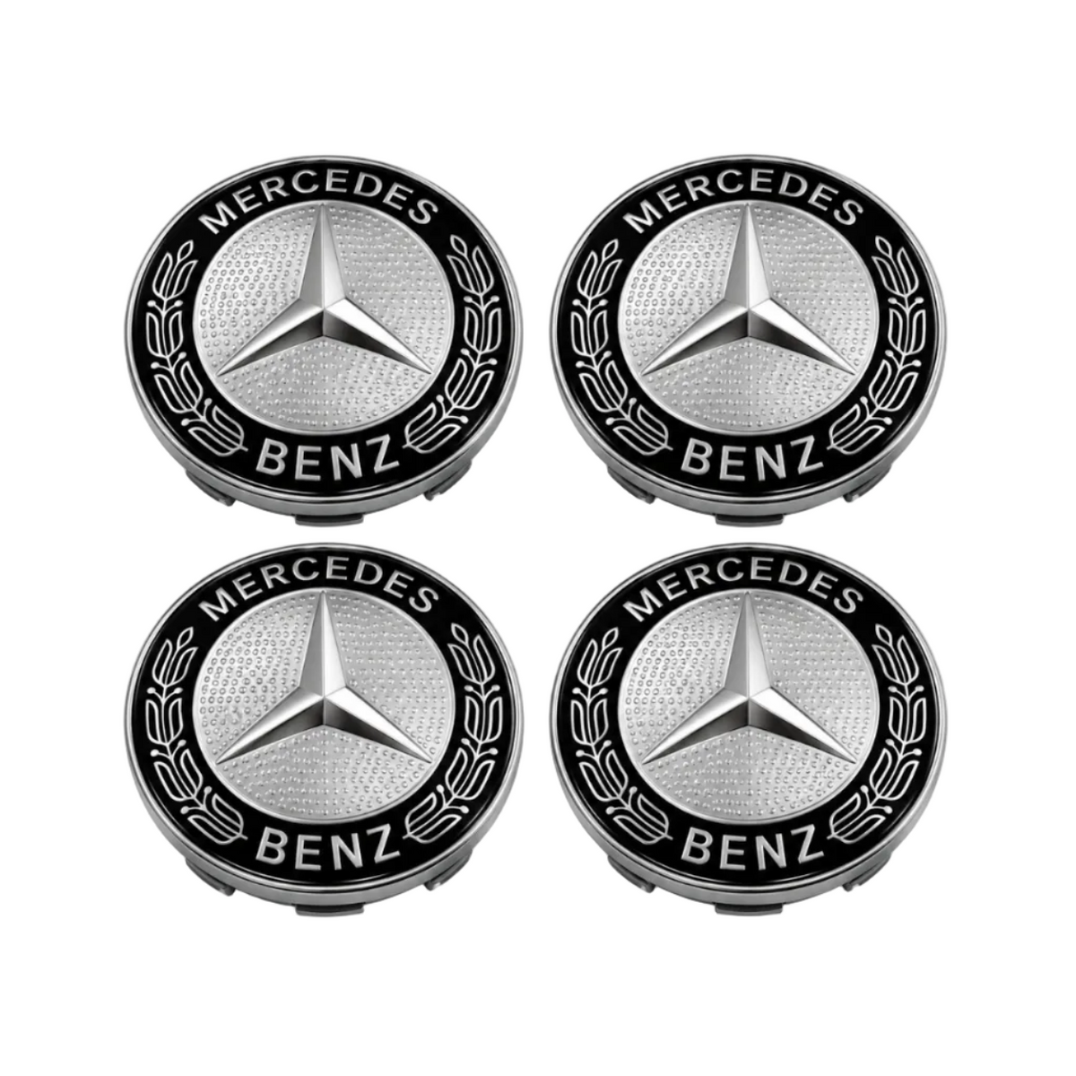 Mercedes centerkapsler, sæt med 4 stk - 60 mm, Sølv BilligStyling