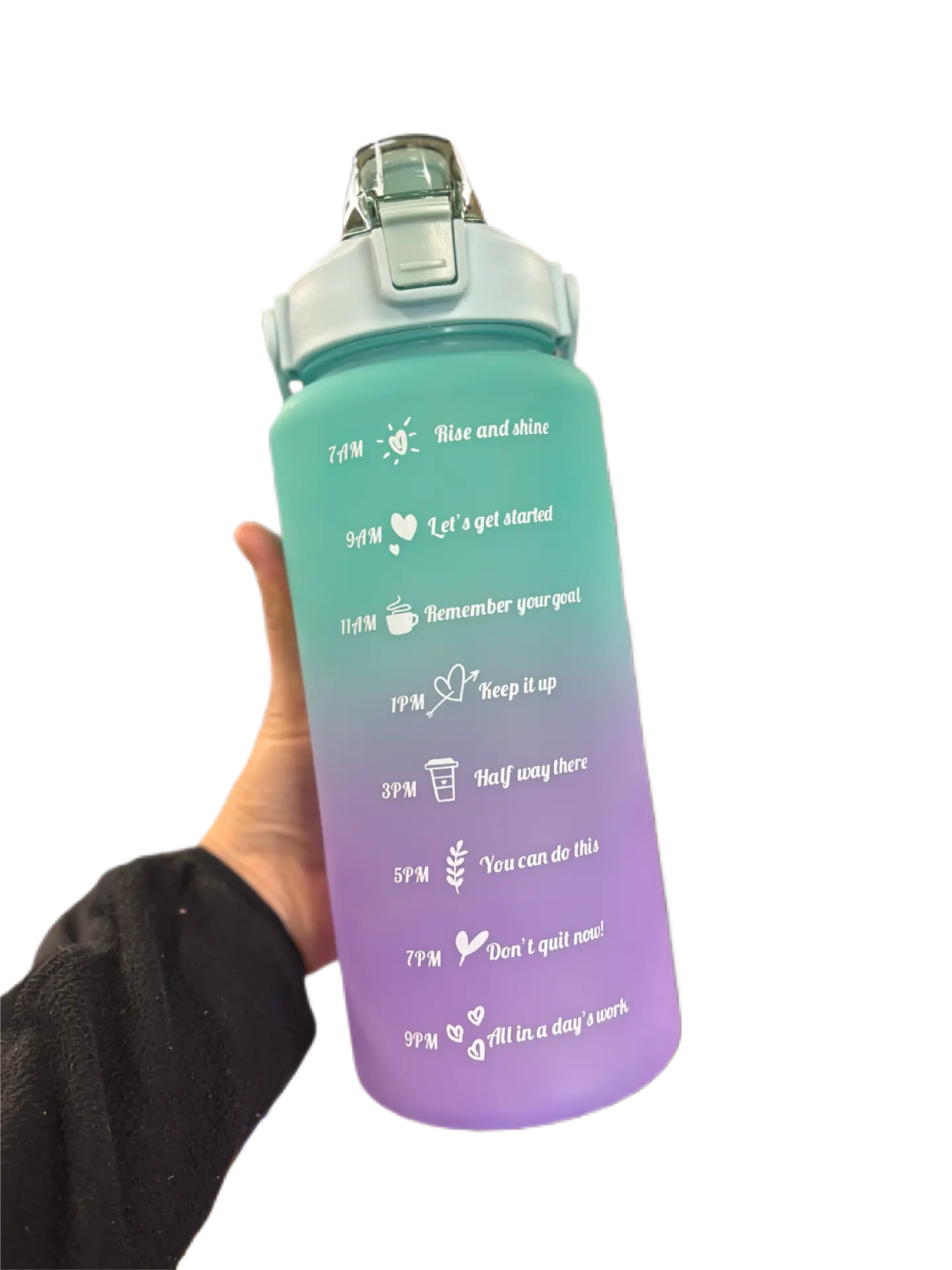 Motiverende Vandflaske, Tyrkis/Lilla, 2000ml - BilligStyling