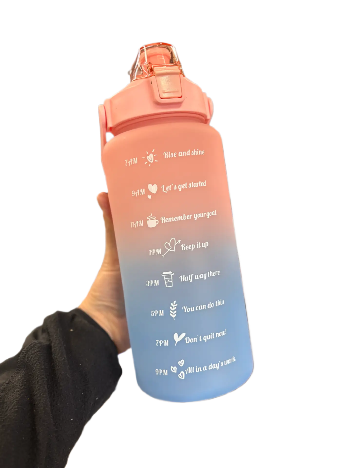 Motiverende Vandflaske, Fersken/Blå, 2000ml - BilligStyling