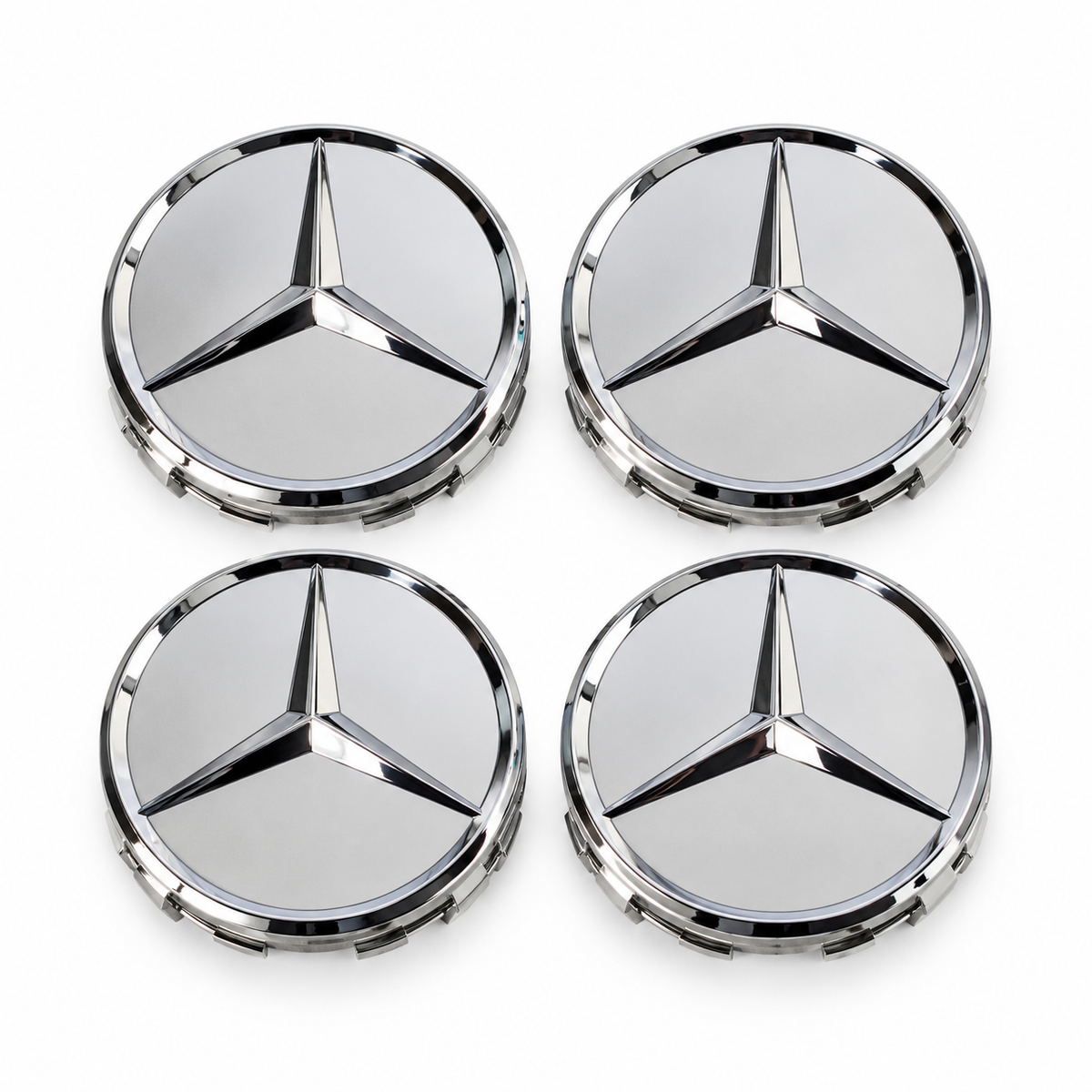 Mercedes centerkapsler, sæt med 4 stk - 75 mm, Sølv BilligStyling