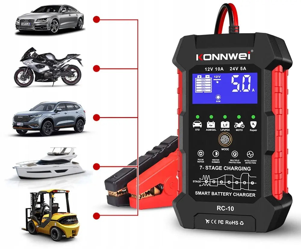 KONNWEI Batterilader RC-10 12V/24V - BilligStyling