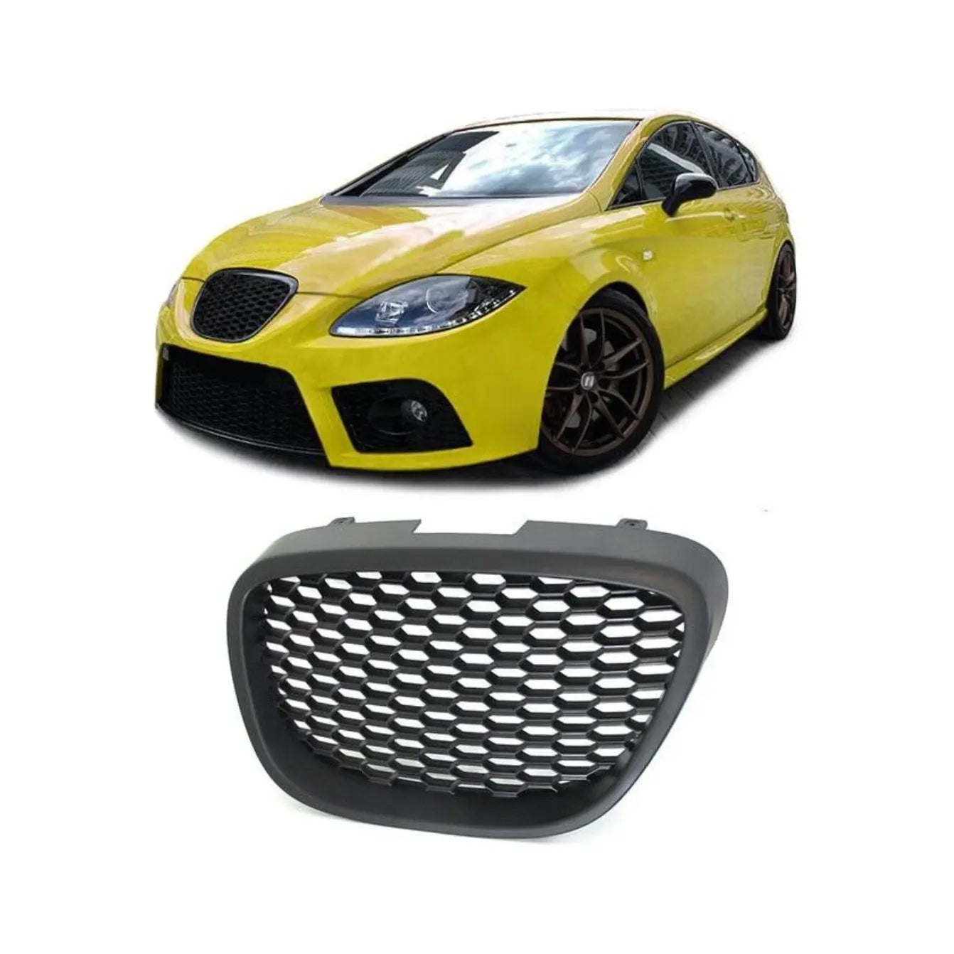 SEAT Leon Mk2 Frontgrill, Honeycomb, Matsort - BilligStyling