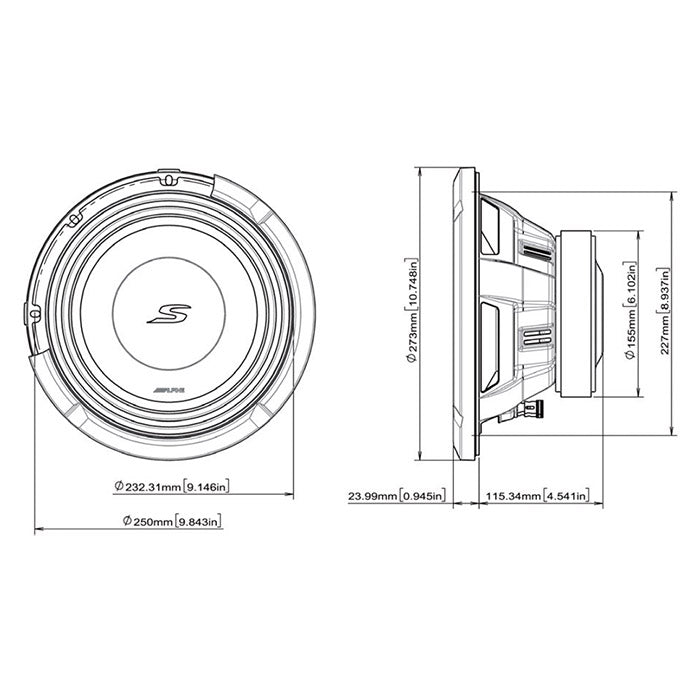 Alpine S2-W10D2 10" subwoofer dobbelt 2 ohm alpine