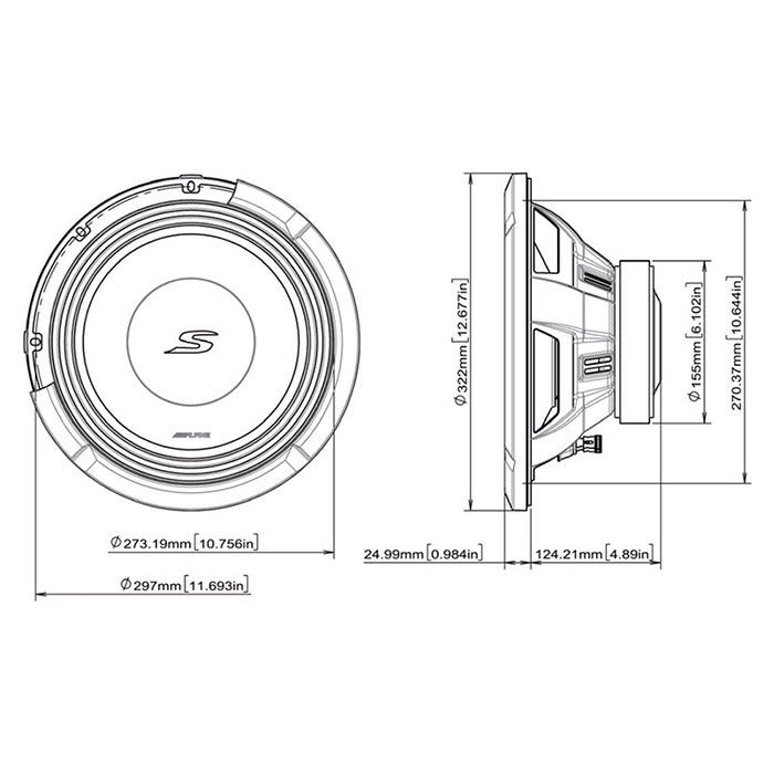 Alpine S2-W12D4 12" subwoofer dobbelt 4 ohm alpine