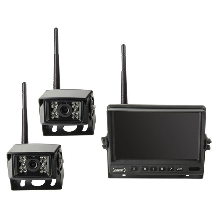 7" Bakkamera sæt med 2 kameraer (trådløst) 12V + 24V acv