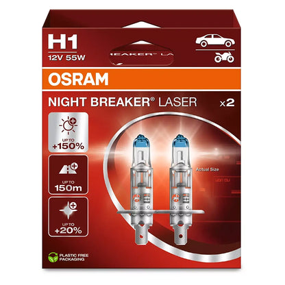 Osram Night Breaker Laser H1 55W 12V +150 Procent - Sæt osram