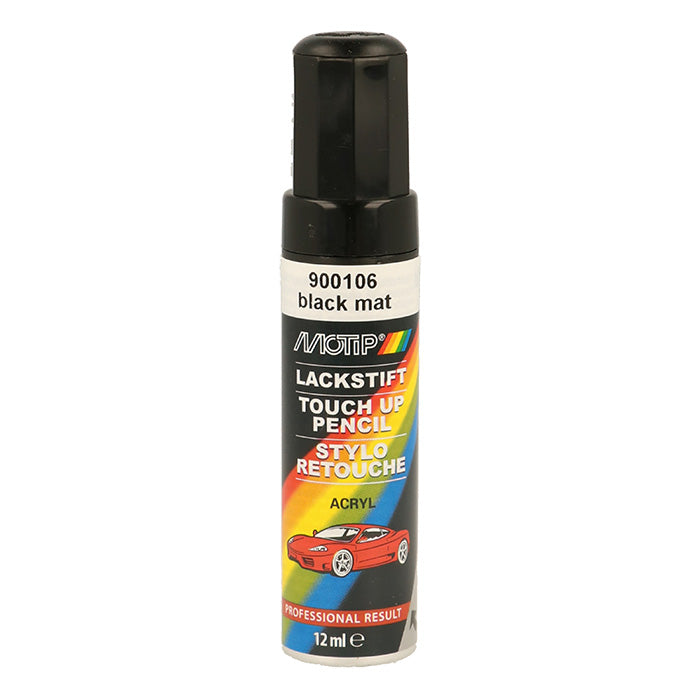 Lakstift akryl autolak sort mat 12ml motip