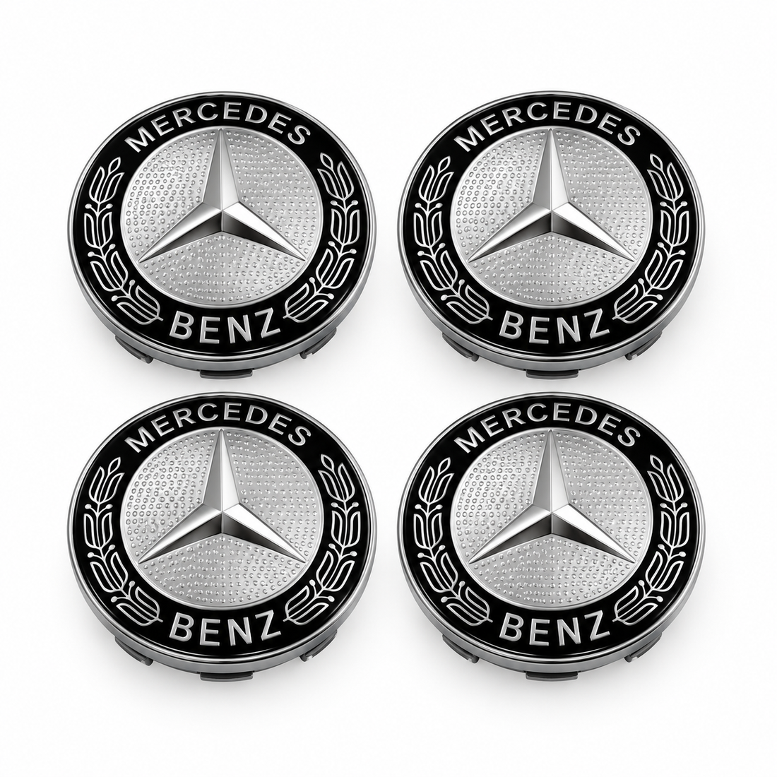 Mercedes centerkapsler, sæt med 4 stk - 60 mm, Sølv BilligStyling