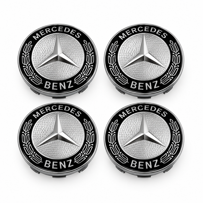 Mercedes centerkapsler, sæt med 4 stk - 60 mm, Sølv BilligStyling