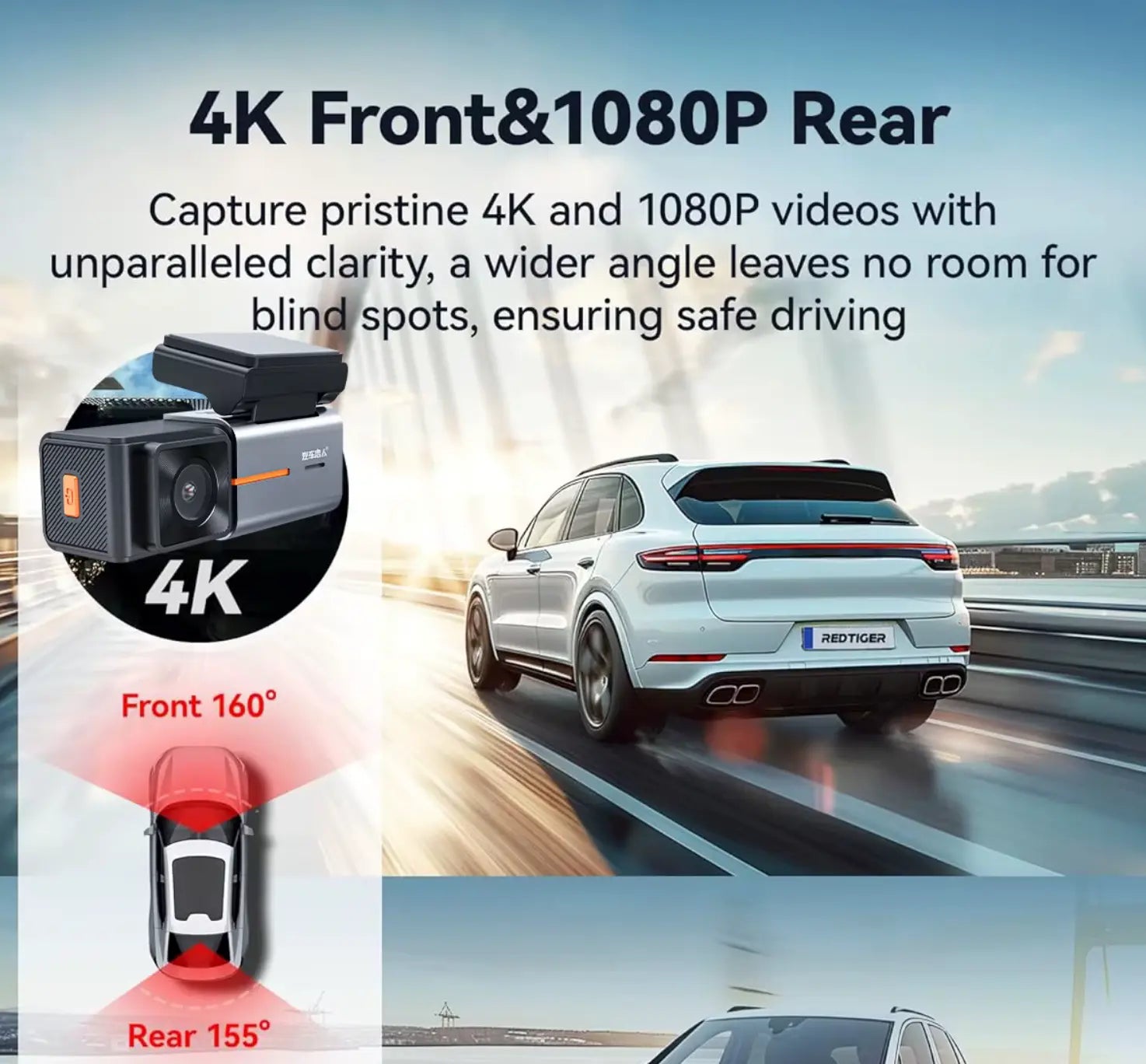 4K Ultra HD Dual Dashcam med WiFi og Mobilforbindelse - Sæt til For/Bag - BilligStyling