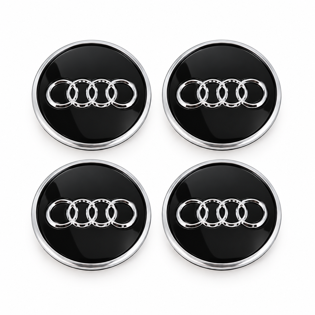 Audi centerkapsler i sort/sølv, sæt med 4 stk - 61/69 mm BilligStyling