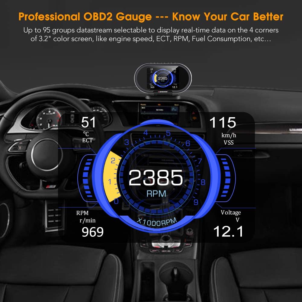 KONNWEI KW206 OBD2 Gauge - Digitalt speedometer (Head up display) - BilligStyling