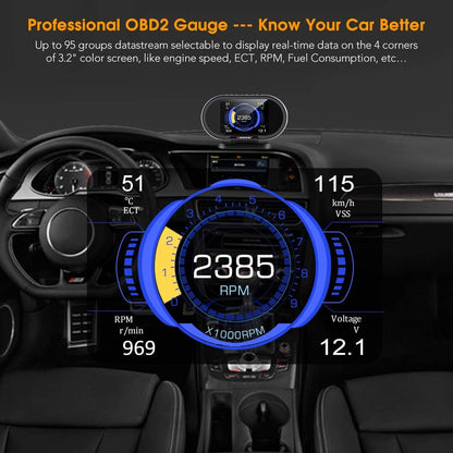KONNWEI KW206 OBD2 Gauge - Digitalt speedometer (Head up display) - BilligStyling