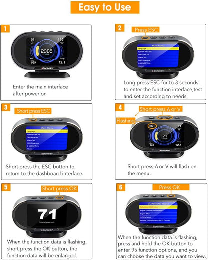 KONNWEI KW206 OBD2 Gauge - Digitalt speedometer (Head up display) - BilligStyling