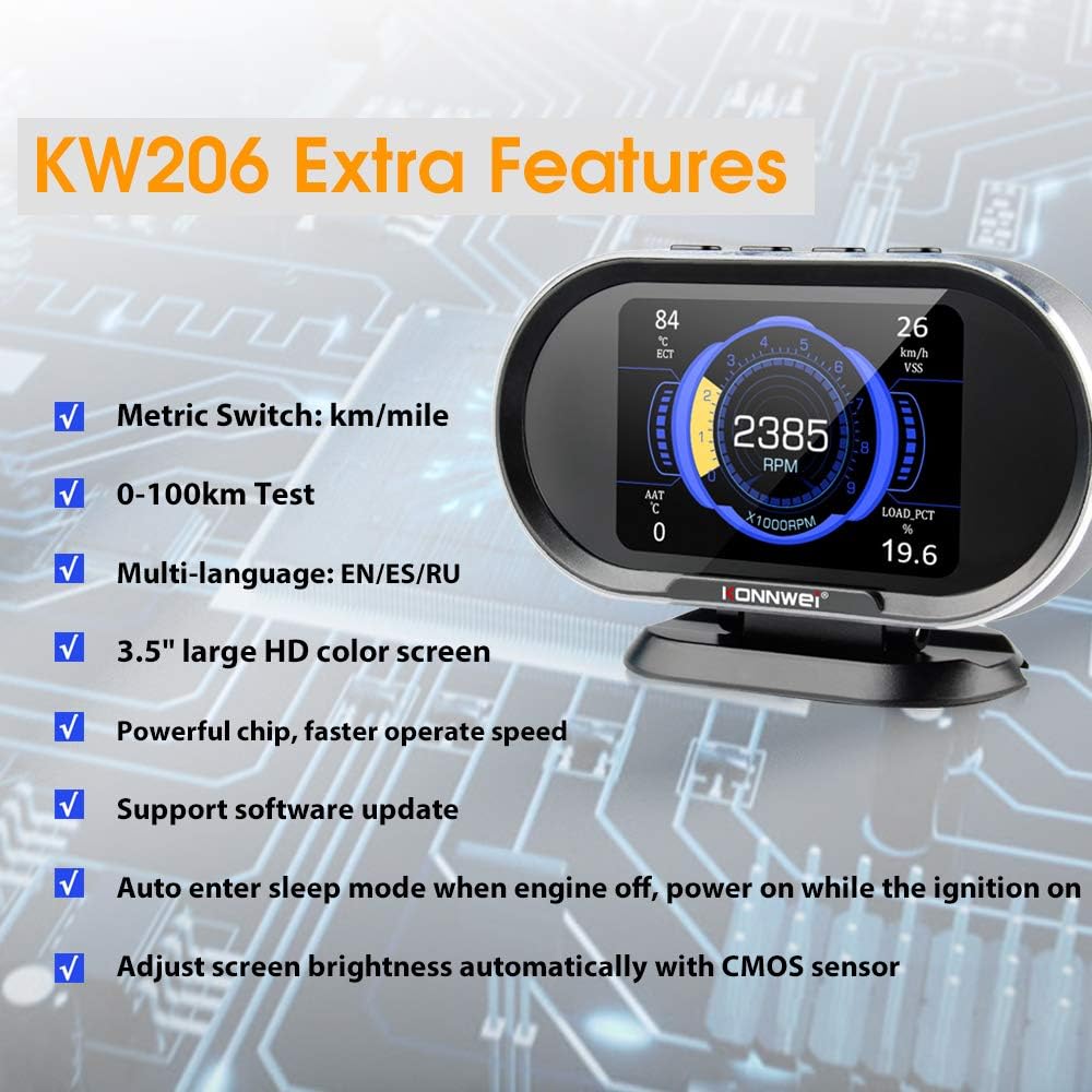 KONNWEI KW206 OBD2 Gauge - Digitalt speedometer (Head up display) - BilligStyling