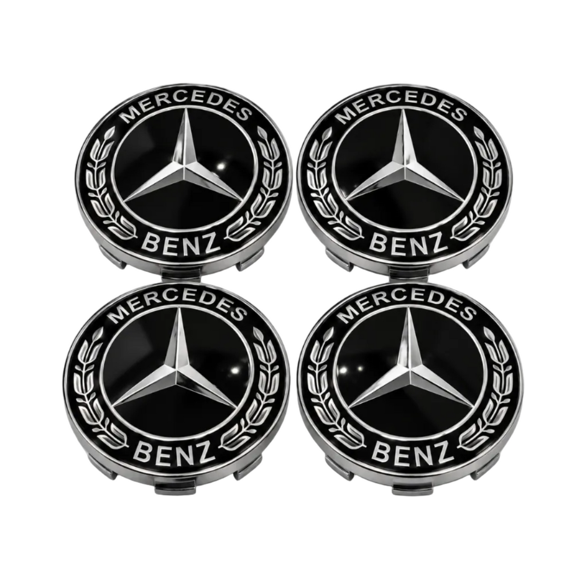 Mercedes centerkapsler, sæt med 4 stk - 60 mm, Sort BilligStyling
