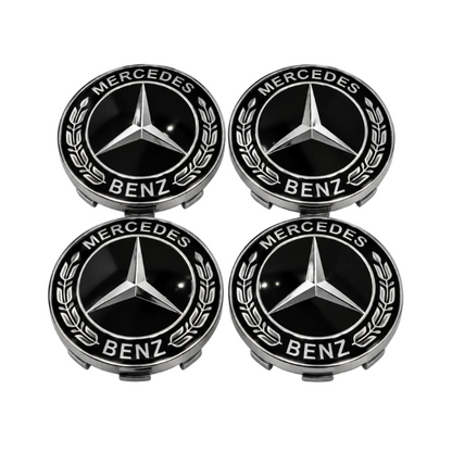 Mercedes centerkapsler, sæt med 4 stk - 60 mm, Sort BilligStyling